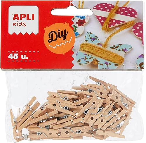 APLI 13478 - Mini Pinces en Bois Naturel 45 Unités - Nail Gallerys