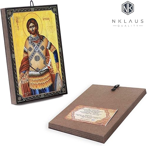 NKlaus Icône Saint Artemios Artemy, 9,7 x 13,5 x 1,2 cm, icône chrétienne orthodoxe de Grèce 60007 - Nail Gallerys