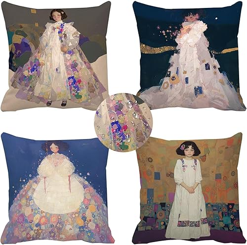 Retro Outdoor Cushions Waterproof Woman Garden Spring Large Cushion Covers Set of 4, Decorative Pillows for Bed Sofa Waterproof Linen Throw Pillow 14x14in Scatter Pillows, With Invisible Zipper f-416 - Nail Gallerys
