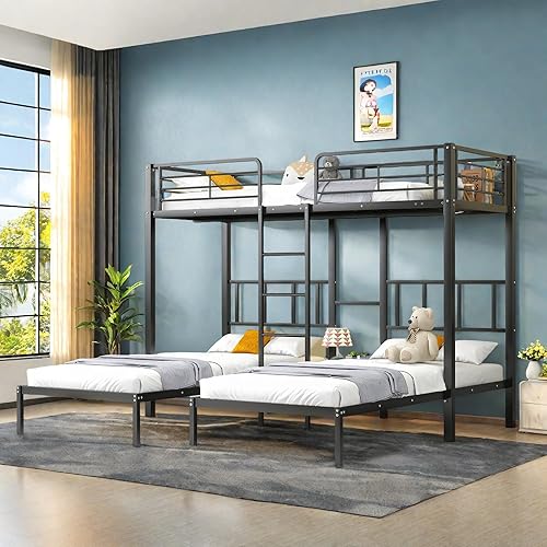 Seyakany Lit Enfants Triple 2 * 90x200cm et 1 * 140x200cm, Lit Superposé Triple avec 2 Tiroirs et 1 échelle, Lits en Fer avec Grille Antichute, Métal Cadre de lit pour Enfants et Adolescents,Blanc - Nail Gallerys