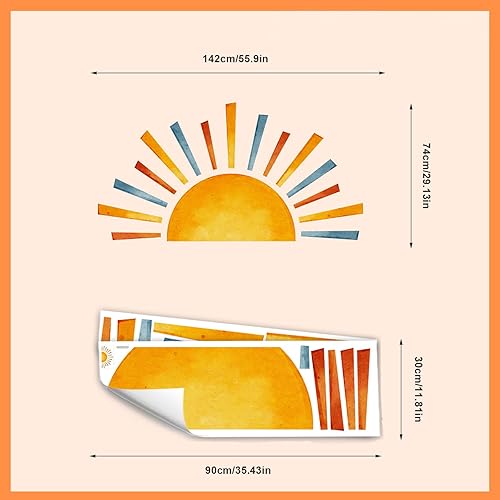 SHENGYIG Autocollant Mural, Auto-Adhésif Stickers Muraux Salon, Aquarelle Décoration Murale, PVC Stickers Chambre Fille, Motif Soleil, 142 × 74 cm, pour Chambre, Salon, Couloir - Nail Gallerys