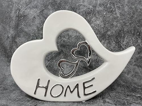 Lifestyle & More Sculpture Moderne Décor Cœur en céramique Blanc et Argent 22x16 cm - Nail Gallerys