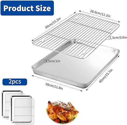 Ensemble de plaques de cuisson, plaque de cuisson et grille [2 feuilles + 2 grille], plateaux de cuisson en acier inoxydable antiadhésifs, grands plateaux de four professionnels pour la cuisine, 40,5 - Nail Gallerys