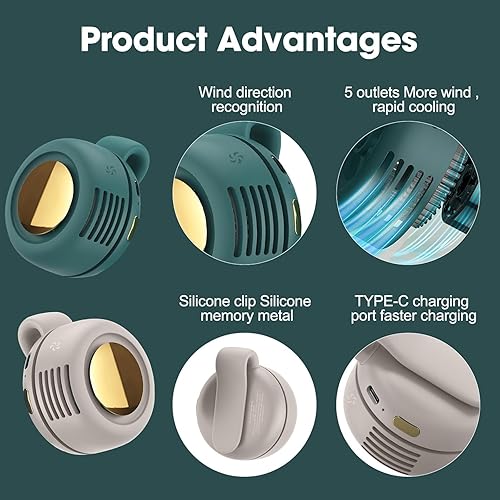 Générique Ventilateur de Clip Portable et Silencieux sans Pale - Mini Ventilateur à 3 Vitesses pour Chemise ou Ceinture, Ventilateur Tourbillon Compact pour Bureau, Voyage et Maison (Vert) - Nail Gallerys