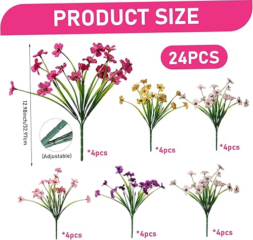 Eyccier 24pcs Fleurs artificielles pour l'extérieur, 13 Fleurs artificielles résistantes aux intempéries, Plastique Faux Flowers Sauvages pour la fenêtre de Patio de Jardin - Nail Gallerys