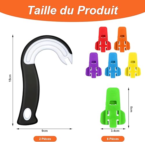 BORISCA 2 PCS Ouvre-Boîtes à Crochet en Forme de J, Ouvre Boite Manuel avec 6 Ouvre Bouteille Plastique et Sac de Rangement, Gadget Cuisine Pratique Ouvre Bocal pour Boîtes avec Anneaux de Fermeture - Nail Gallerys