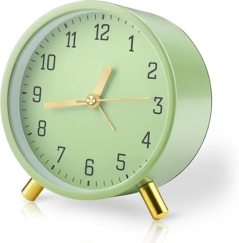 GlasFlength Reveil Analogique Silencieux, Rond Réveil sans Tic-Tac Reveil Matin avec Veilleuse Mouvement à Quartz Alarm Clock Fonctionne avec des Piles pour Chambre à Coucher Bureau Enfants (Grün) - Nail Gallerys