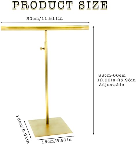 Selyse Présentoir à porte-monnaie en forme de T en métal réglable avec double crochet pour organiseur de collier - Idéal pour la maison et le magasin - Doré - Nail Gallerys