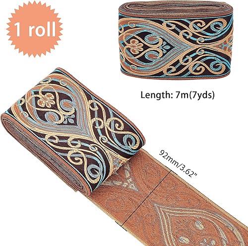 PH PandaHall 7m 9.2cm Ruban Jacquard, Ruban tissé brodé ethnique simple face Frange de garniture en tissu pour la décoration de couture, décoration d'intérieur,sangles de sac,emballage cadeau - Nail Gallerys