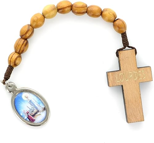Palais du Rosaire Chapelet dizainier en bois d'olivier avec médaille de l'Apparition - Chapelet dizainier - Culte Chrétien en Bois d'olivier - Nail Gallerys
