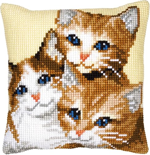 Vervaco Kit coussin au point de croix 3 Chatons 1200W Multicolore 40 x 40 cm - Nail Gallerys
