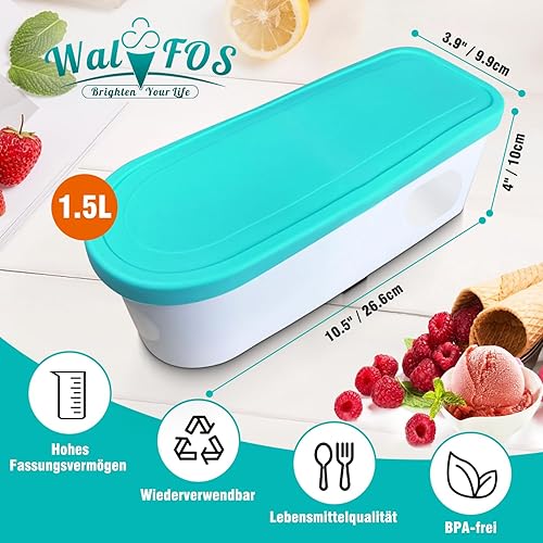 Walfos® Lot de 2 bacs à glace pour crème glacée 1,5 l, réutilisables, avec couvercle en silicone, empilables, pour yaourt - Nail Gallerys