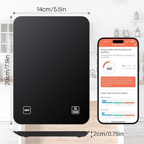 Balance de Cuisine Électronique,balance numérique précise pour la nutrition avec écran LCD,avec application Smart Scale,pour analyser la valeur nutritionnelle des aliments et compter les calories,Noir - Nail Gallerys
