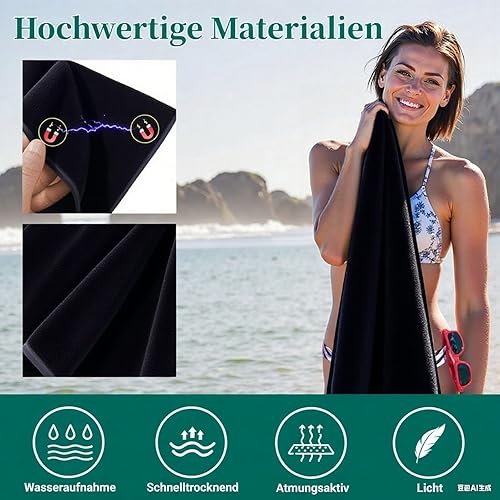 GOZYLA Grande serviette de bain serviette de plage en microfibre magnétique : serviette de sauna 190 x 76 cm serviettes de bain à séchage rapide pour extérieur, voyage, natation, camping, yoga (noir - Nail Gallerys