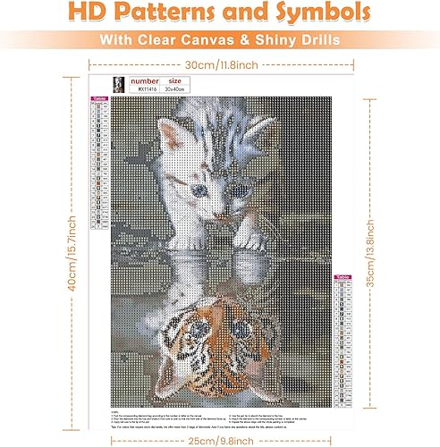 QENSPE Peinture Diamant Chaton, Tigre Diamond Painting Kit, Bricolage Diamond Art Broderie Kit Complet, Crystal Point de Croix Artisanat Maison Murale Decor 30x40 cm - Nail Gallerys