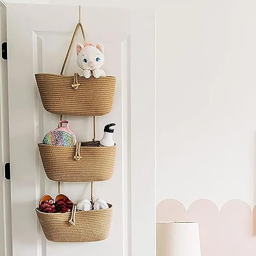 XQZMD Organiseur mural à 3 niveaux en corde de coton tissée avec crochets pour mur, salon, salle de bain, cuisine et chambre à coucher (jaune) - Nail Gallerys
