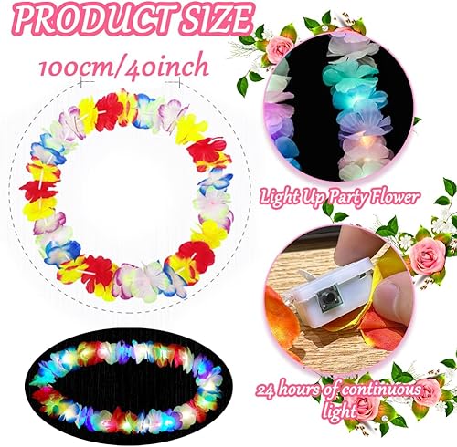 Joycabin Lot de 10 chaînes de fleurs hawaïennes lumineuses à LED - Guirlande de fleurs hawaïennes - Guirlande de fleurs colorées hawaïennes pour enfants et adultes - Pour anniversaire, fête, vacances - Nail Gallerys