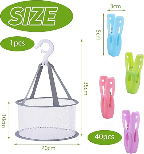 UBERMing Panier avec 40 Pièces Pinces a Linge Plastique, Panier Pince à Linge a Suspendre Sac pour Epingles à Linge, Epingle à Linge Solide pour Vêtements Couvertures Chaussettes Serviettes Jouets - Nail Gallerys