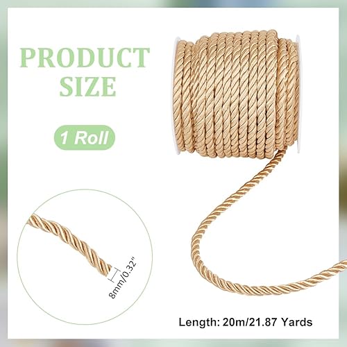 PH PandaHall Corde D'Artisanat de Fenêtre de 20m, 8mm Garniture de Cordon Dorée Faite à la Main Cordon Décoratif pour Remise de Diplôme, Cordons d'honneur Torsadés, Cordon Tressé pour Bricolage - Nail Gallerys
