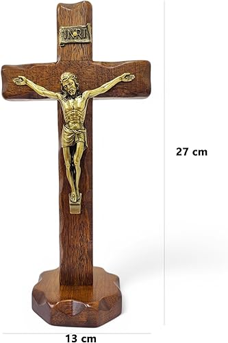 La Balestra Crucifix de table - Artisanal Made in Italy Christ et INRI Laitonati - Crucifix de table en bois, soin et précision des détails de Jésus crucifié - 27 x 13 cm (27 x 13 cm) - Nail Gallerys