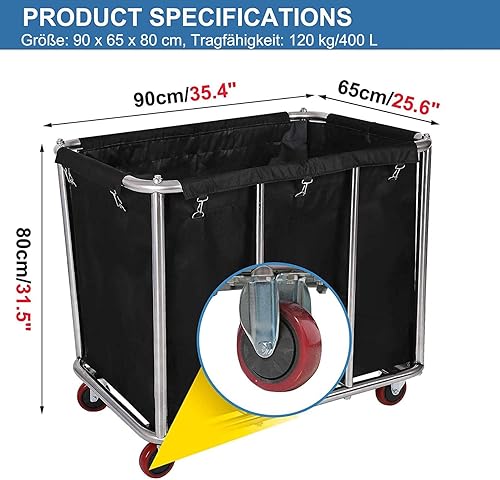 Grand chariot à linge, commercial, en acier inoxydable, avec roulettes, pour la maison, l'hôtel, chambre à linge, 400 l, capacité de charge 120 kg, 90 x 65 x 80 cm (bleu) - Nail Gallerys