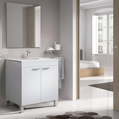 PEGANE Meuble Salle de Bain sous-Vasque 60 cm avec 2 Portes + Miroir Coloris Blanc Brillant - H80 x Longueur 60 x Profondeur 45 cm - Nail Gallerys