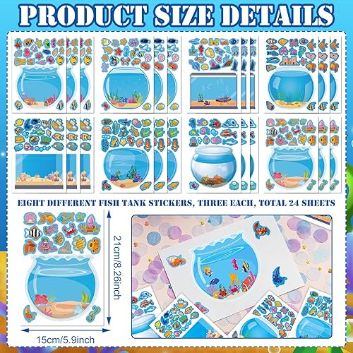 Lot de 24 autocollants d'animaux marins pour enfants - Motif animaux marins - 3D - Scène - Motif animal - Bleu océan - Animaux marins pour enfants et adultes - Cadeaux d'anniversaire - Nail Gallerys