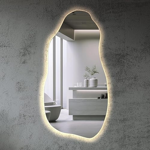 Tulup 50x100cm Mirroir Miroir avec éclairage Grand Moderne Irrégulier Organique Asymétrique Tache pour Salle de Bain Salon Vertical Miroir LED Grand Miroir avec éclairage LED Lumière Neutre - Nail Gallerys
