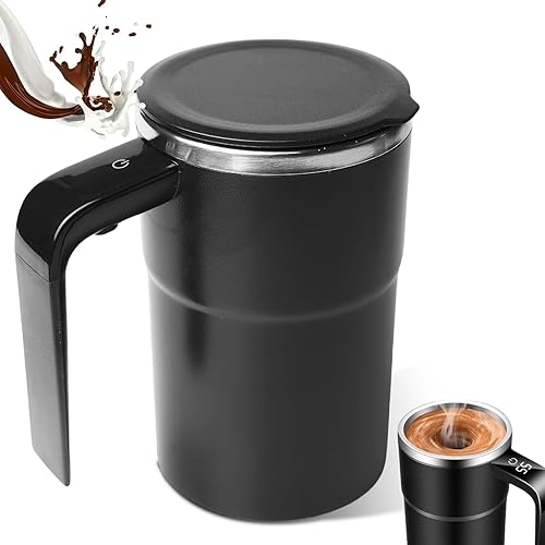 Tasse à café électrique à mélangeur automatique - 380 ml - Avec anse - Avec affichage de la température - En acier inoxydable 304 - Magnétique - Pour café, protéine et poudre - Nail Gallerys