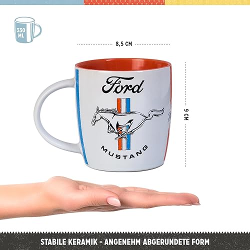 Nostalgic-Art Tasse à café rétro, Ford Mustang – Horse & Stripes Logo – Idée de cadeau pour fans de voitures, en céramique, Design vintage, 330 ml - Nail Gallerys