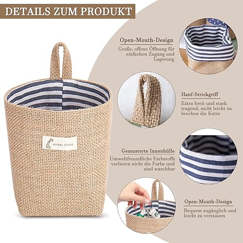 Lot de 4 paniers suspendus en coton et lin - Petit panier de rangement pliable - Pour objets et jouets - Nail Gallerys