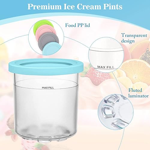 Horuili® Bacs à Crème Glacée, Lot de 4 Récipient À Crème Glacée, Bac à Glace avec Couvercle, pour NC299AMZ NC301 NC300S, Réutilisables, Lavable en Lave-Vaisselle - Nail Gallerys