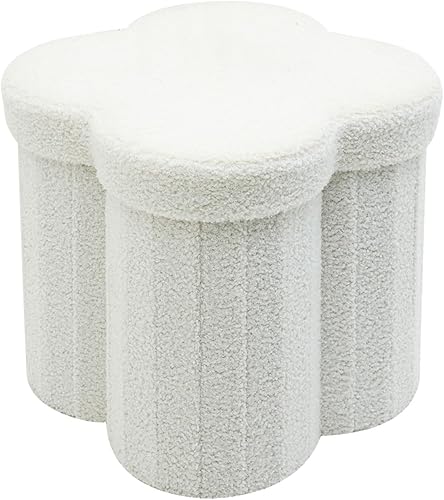 Rebecca Mobili Pouf pour Chambre d'enfant, Pouf de Rangement, Blanc, Tissu Polyester MDF, en Forme de Nuage, avec Couvercle, Pliable - Dimensions HxLxP: 40 x 40 x 40 cm - Art. RE7063 - Nail Gallerys