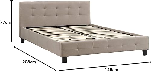 IDIMEX Lit Double pour Adulte Mathieu Couchage 140 x 190 cm avec sommier 2 Places / 2 Personnes, tête et Pied de lit capitonnés, revêtement en Tissu Beige - Nail Gallerys