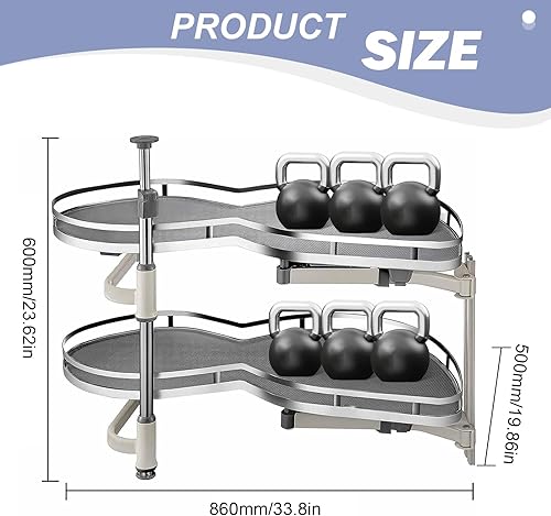 Rangement Pivotant Meuble Angle Cuisine,Carrousel d'angle de Cuisine, Organisateur Coulissant d'angle Aveugle, Rangement Coulissant pour Placard d'angle, Hauteur Réglable pour Armoire de 900 Mm - Nail Gallerys