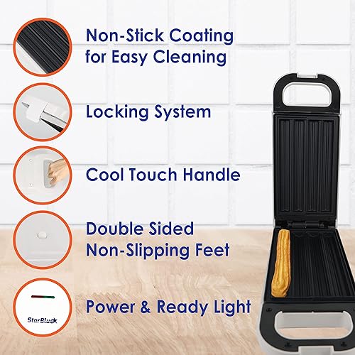 StarBlue Appareil A Churros Avec Livre De Recettes Inclus, Cuisson Saine Et Sans Huile En Quelques Minutes, 220-240 V Ca, 50/60 Hz, 750 W, Prise Europeenne - Nail Gallerys