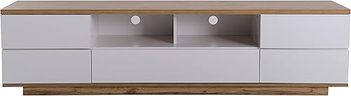 Winmores Meuble TV moderne en bloc de couleur blanche, meuble TV avec grain de bois, 180 cm (180 x 38 x 46 cm) - Nail Gallerys