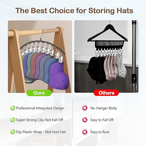 QIUKUN Lot de 2 cintres en métal pour casquettes de baseball avec 10 grands clips, support de casquette de baseball pour rangement de placard (noir) - Nail Gallerys