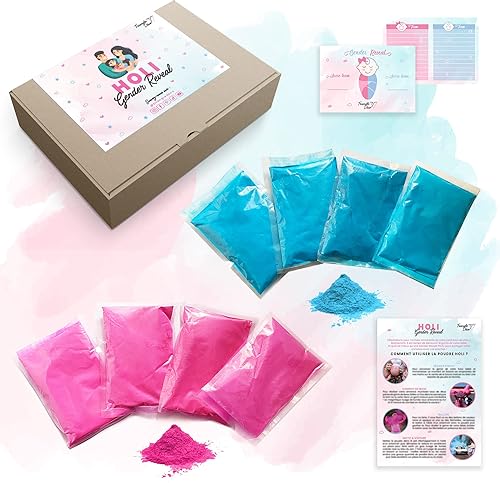 8 Poudre Holi Bleu et Rose pack Baby Shower poudre complet, 4 Poudre Holi Rose 4 Poudre Holi Bleu Gender Reveal Moto Shooting Photo Gender Reveal Gant de Boxe Ballon Gender Reveal (Rose et Bleu) - Nail Gallerys