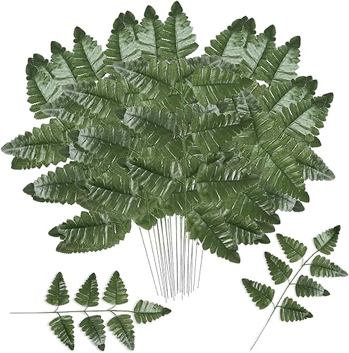 Iewroyt Feuilles de fougère 24pcs 16, 7 Pouces 7 tiges de fougère artificielles fourrées à Fourche des tiges Verdure imperméabilisées réaliste - Nail Gallerys