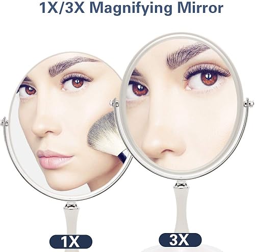 YEAKE Miroir de table vintage avec support 20,3 cm, pivotant double face, grossissement x1/3x, miroir de bureau style argent, 33 cm de hauteur (ovale) - Nail Gallerys