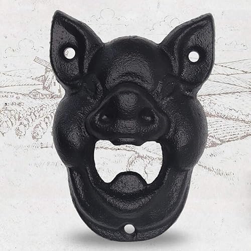 Livecitys Décapsuleur mural vintage en fonte avec tête de cochon - Noir - Nail Gallerys