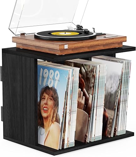 Emfogoo Rangement pour Disques Vinyle Mural - Support pour 100 Albums LP, Support Vinyle Mural en Bois avec 3 Compartiments Stockage, pour Salon Bureau Déco (Vintage Noir) - Nail Gallerys