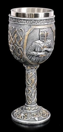 Figuren Shop Gmbh Chevalier Calice - Croisés Maintient Épée - Couleurs Argentées Trink-Kelch avec Insert en Acier Inoxydable, Peint à la Main - Nail Gallerys