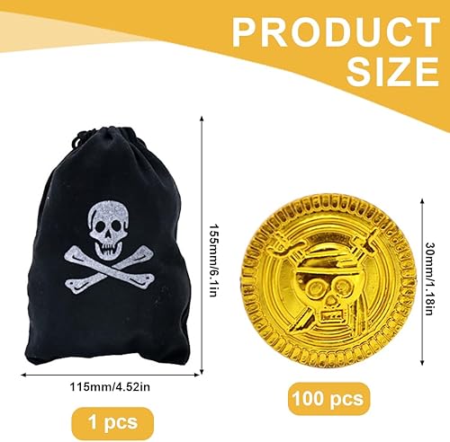 OHREN 100 Pièces Pirate Pièces d'or, Enfants Jouets avec Sac de Rangement, Le Trésor de Chasse, Accessoires Pirate, Décoration Pirate pour Anniversaire Pirate ou Faveur de Fête - Nail Gallerys