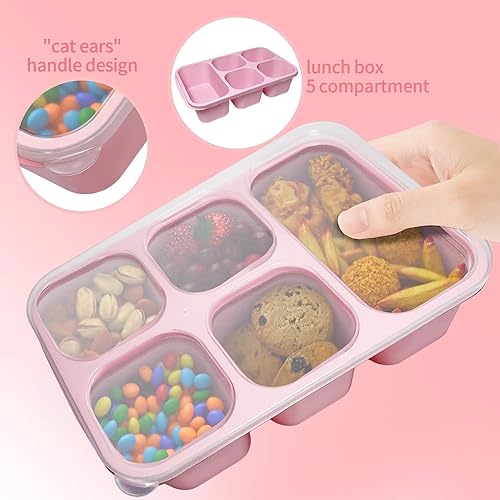 MEEYUU Lot de 4 boîtes à déjeuner Bento pour adultes et enfants, 5 compartiments pour la préparation des repas pour enfants, boîtes de conservation réutilisables avec couvercles transparents, passent - Nail Gallerys