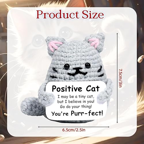 Yiqicomle Chat positif au crochet fait à la main - Animaux mignons - Cadeau de soutien émotionnel avec carte positive - Chat amusant - Cadeau de décoration d'intérieur pour femme, homme, ami - Nail Gallerys