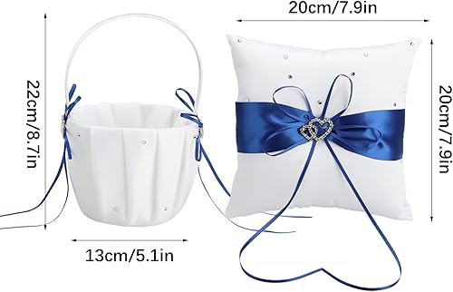 Lot de 2 Paniers de Mariage pour Fille de Fleur et Oreiller Porteur D'anneaux, Panier de Mariage en Satin Blanc avec Strass Double Cœur et Ensemble D'oreillers pour Alliances, Panier de(Rouge) - Nail Gallerys