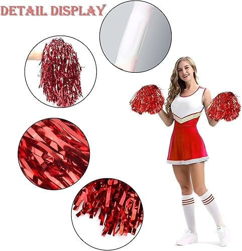 KOMUNJ Lot de 2 pompons de pom-pom girl avec poignée pour jeux de ballon, danse, fête (rouge) - Nail Gallerys