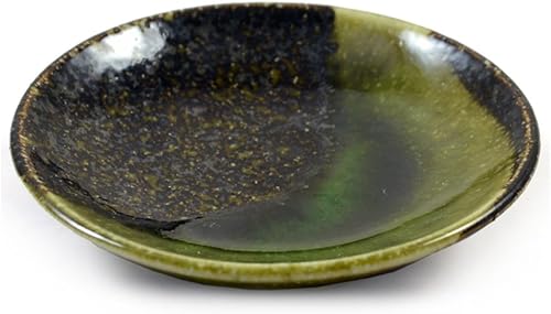 Petit Plat En Céramique Japonais Pour Les Sauces Et Sushi - Grès émaillé Vert Irisé - 10cm - Nail Gallerys